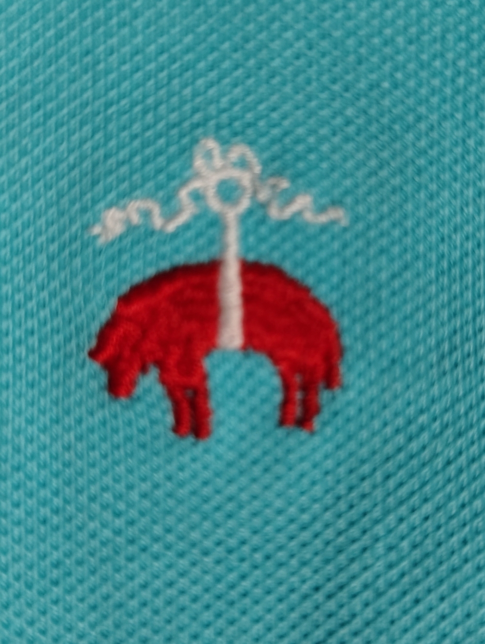 😲🔥BROOKS BROTHERS Embroidered Red Elephant Polo Accent on Turquoise Polo - L - Picture 5 of 7